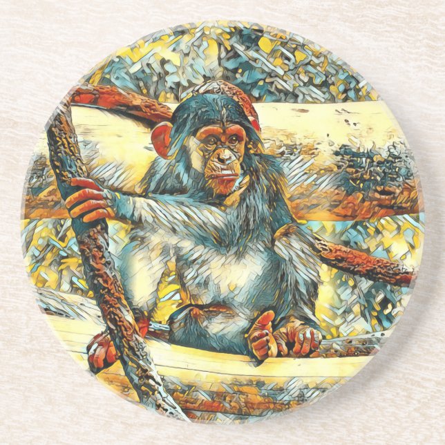 Dessous De Verre En Grès AnimalArt_Chimpanzée_011 (Devant)