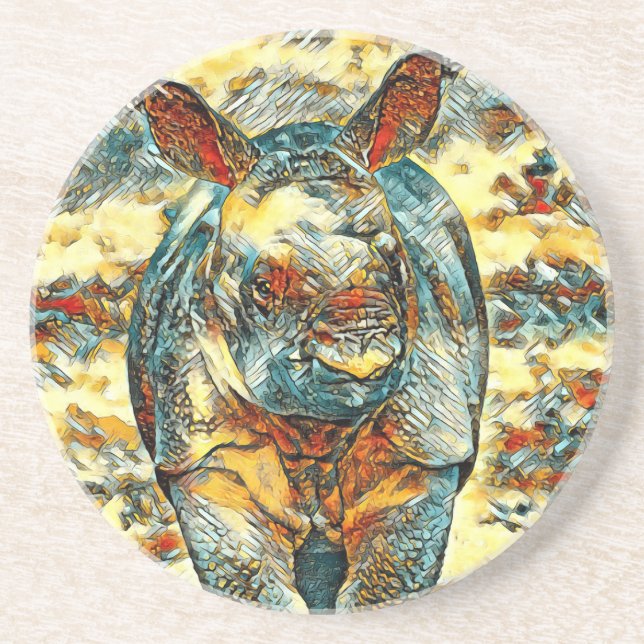 Dessous De Verre En Grès AnimalArt_Rhino_001 (Devant)