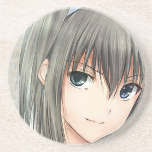 Dessous De Verre En Grès Anime cheveux foncé fille yeux gris