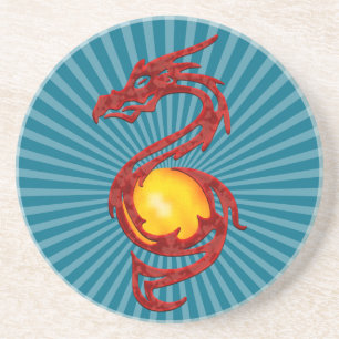 Dessous De Verre En Grès Année Chinoise du Dragon Rouge Métallisé