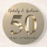 Dessous De Verre En Grès Anniversaire du 50e Mariage d'or métallique<br><div class="desc">Joyeux anniversaire de mariage d'or. 50ème ans ensemble. Étiquette métallique doré.</div>