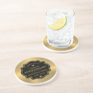 Dessous De Verre En Grès Anniversaire du 50e Mariage Gold & Black personnal