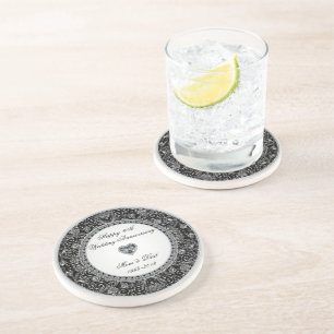Dessous De Verre En Grès Anniversaire du Mariage Diamond Style Onyx Noir