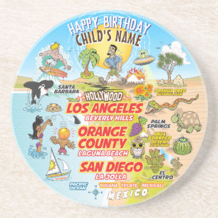 Dessous De Verre En Grès Anniversaire personnalisable Sunny California
