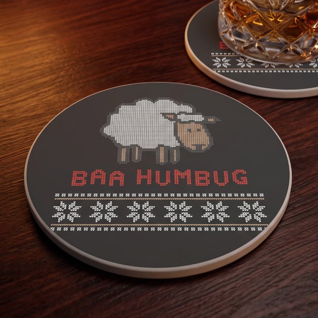 Dessous De Verre En Grès Anti Fête Baa Humbug | Style Pullover Moche (Créateur téléchargé)