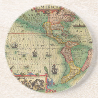 Dessous De Verre En Grès Antique carte du Vieux Monde des Amériques, 1606