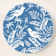 Antique Chinoiserie Oiseau Floral Bleu & Blanc