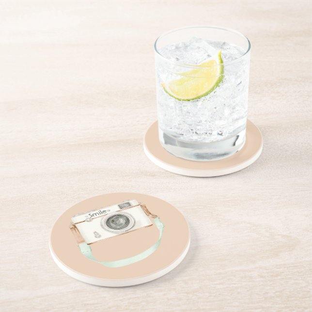 Dessous De Verre En Grès Appareil photo Crème de Menthe (Côté)