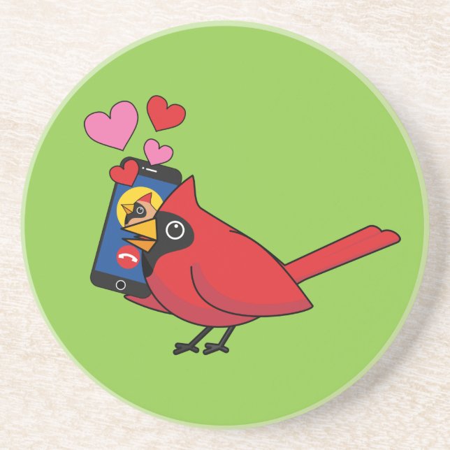 Dessous De Verre En Grès Appels d'amour de l'oiseau cardinal à l'accoupleme (Devant)