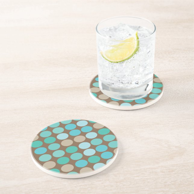 Dessous De Verre En Grès Aqua Bleu Turquoise & points Brown Motif moderne (Côté)