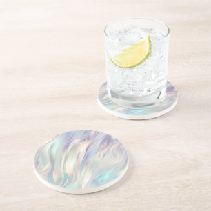 Dessous De Verre En Grès Aqua Blue Purple Pearl Blanc