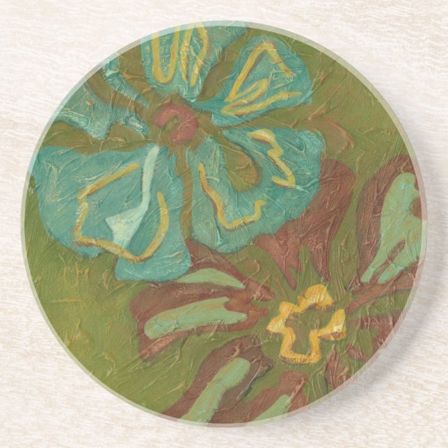 Dessous De Verre En Grès Aqua et Fleurs orange brûlées sur Arrière - plan v (Devant)