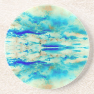 Dessous De Verre En Grès Aqua turquoise et crème art abstrait