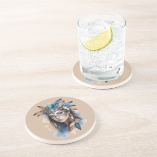 Dessous De Verre En Grès Aquarelle Beauté tribale : Esprit d'art bohème