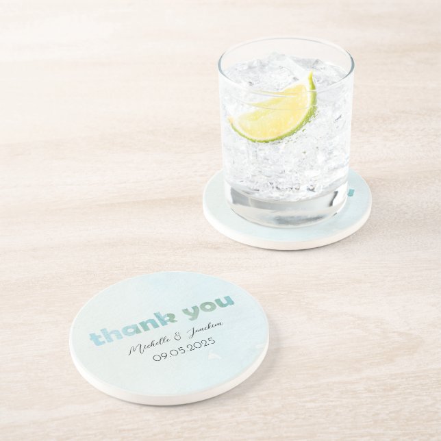 Dessous De Verre En Grès Aquarelle bleu artistique Illustration florale (Côté)