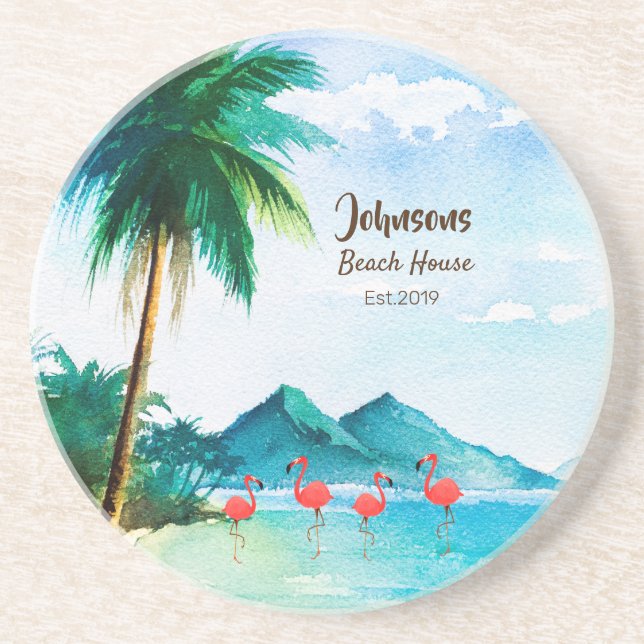 Dessous De Verre En Grès Aquarelle bleu tropical vert (Devant)