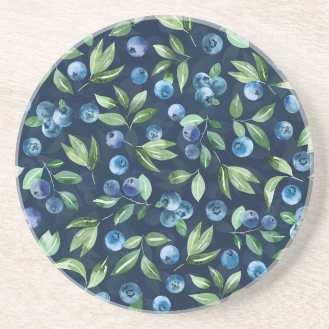 Dessous De Verre En Grès Aquarelle Blueberry Dark Arrière - plan Motif (Devant)