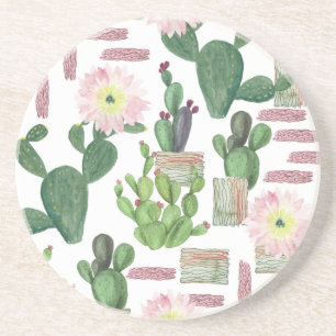 Dessous De Verre En Grès Aquarelle Cactus Motif de peinture transparente