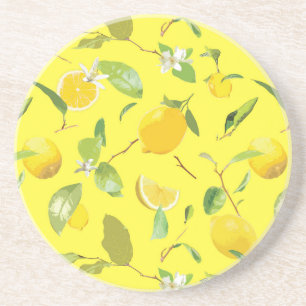 Dessous De Verre En Grès Aquarelle Citron & Feuilles 4