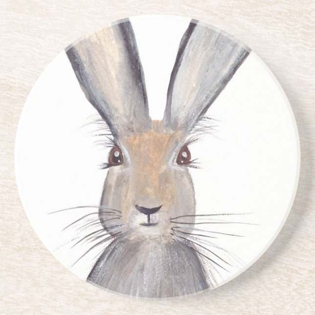 Dessous De Verre En Grès Aquarelle de lapin lièvre (Devant)