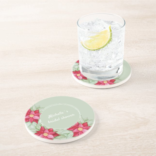 Dessous De Verre En Grès Aquarelle de Noël Poinsettia Peinte à la main (Côté)