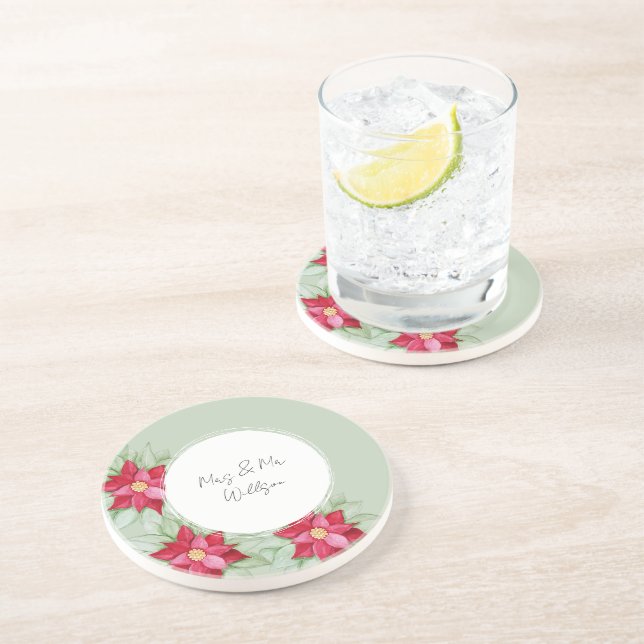 Dessous De Verre En Grès Aquarelle de Noël Poinsettia Peinte à la main (Côté)