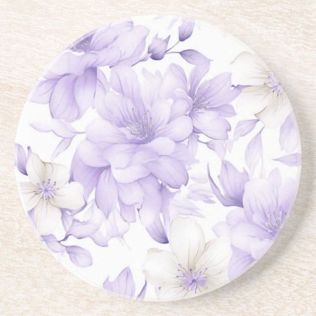 Dessous De Verre En Grès Aquarelle délicate Fleurs violettes (Devant)