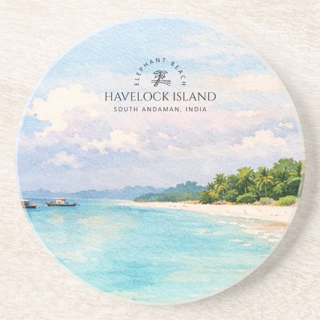 Dessous De Verre En Grès Aquarelle Elephant Beach – Cadeau Souvenir d'Andam (Devant)