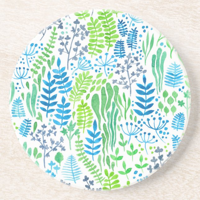 Dessous De Verre En Grès Aquarelle fleurie doodles blanc (Devant)