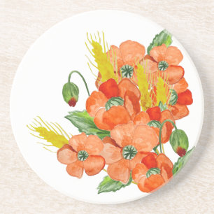 Dessous De Verre En Grès Aquarelle fleurs de coquelicot mignonnes
