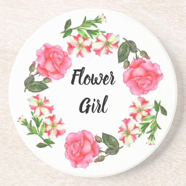 Dessous De Verre En Grès Aquarelle Fleurs roses Circle Conception de courro (Devant)