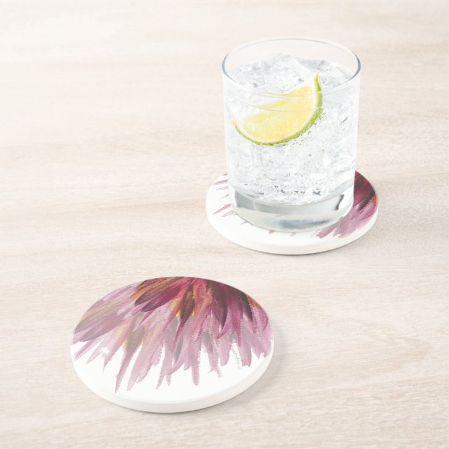 Dessous De Verre En Grès Aquarelle florale Abstraite peinte à la main (Côté)