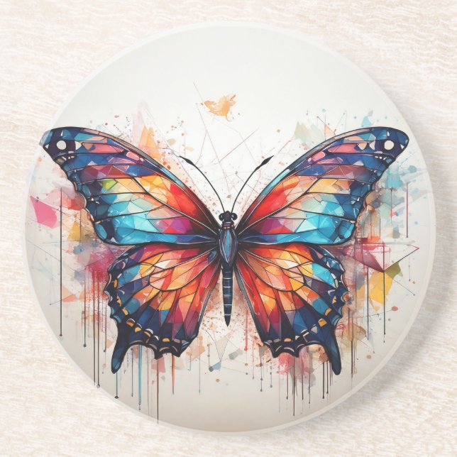 Dessous De Verre En Grès Aquarelle géométrique (Devant)