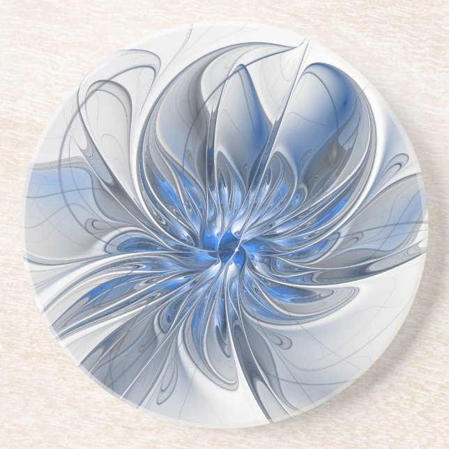 Dessous De Verre En Grès Aquarelle gris bleu Abstrait Fractal Art Flower (Devant)