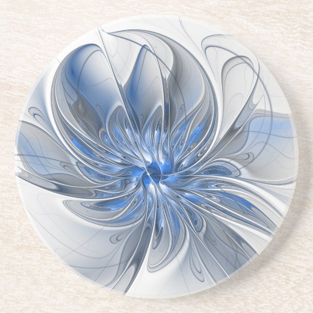 Dessous De Verre En Grès Aquarelle gris bleu Abstrait Fractal Art Flower (Devant)