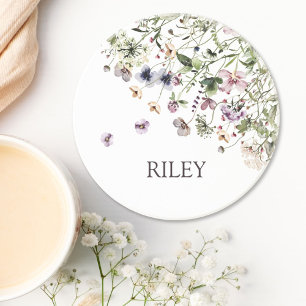 Dessous De Verre En Grès Aquarelle monochrome Fleurs sauvages violets