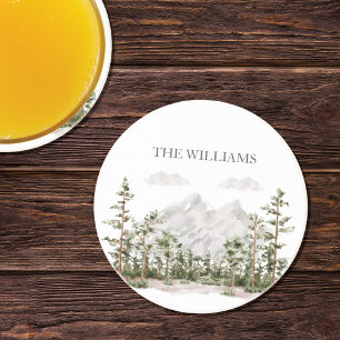 Dessous De Verre En Grès Aquarelle monogramme Montagne et forêt