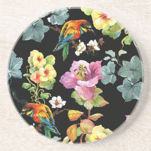 Dessous De Verre En Grès Aquarelle Oiseaux Fleurs : Coloré Sans Couleur.