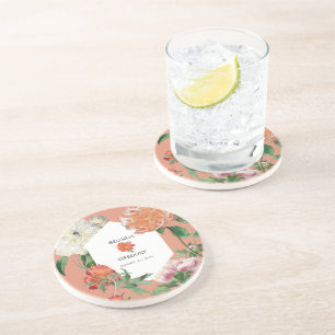 Dessous De Verre En Grès Aquarelle Peach Pink Peonies Mariage