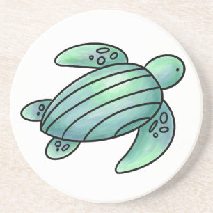 Dessous De Verre En Grès aquarelle peinte caricature de tortue de mer bleu 