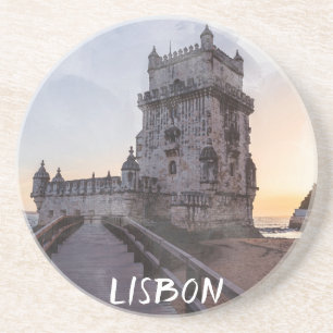 Dessous De Verre En Grès Aquarelle peinture de la tour de Belem au coucher