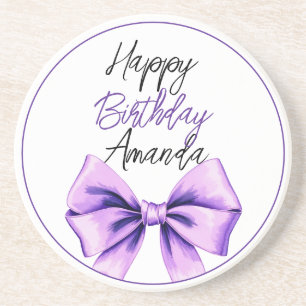 Dessous De Verre En Grès Aquarelle Purple Bow Sweet 16 Anniversaire