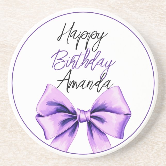 Dessous De Verre En Grès Aquarelle Purple Bow Sweet 16 Anniversaire (Devant)