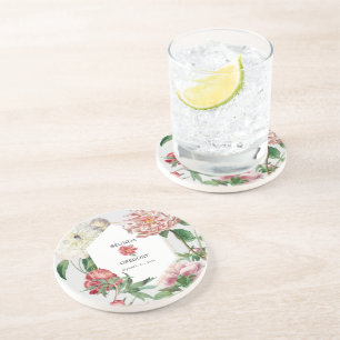 Dessous De Verre En Grès Aquarelle rose blanc pivoines Mariage