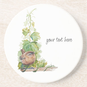 Dessous De Verre En Grès Aquarelle Troglodyte Oiseau Vignoble Raisins Feuil