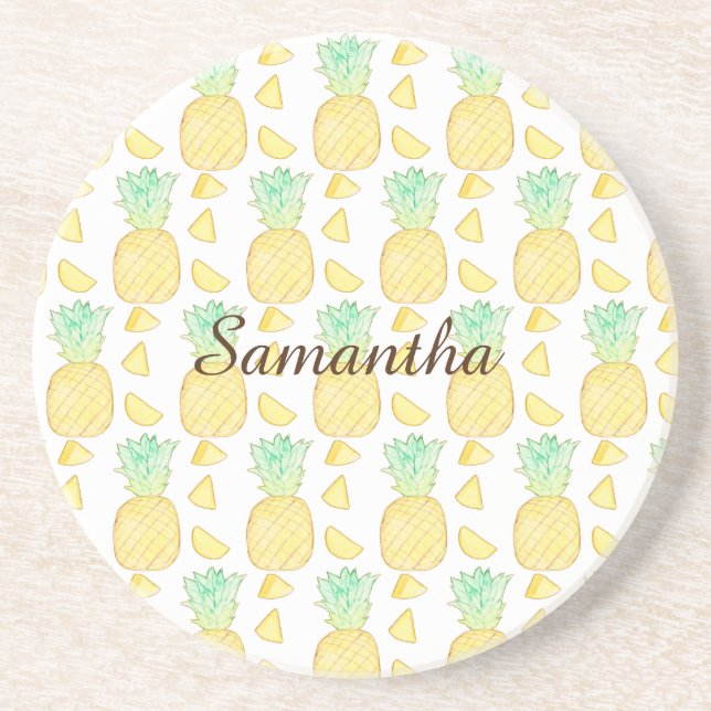Dessous De Verre En Grès Aquarelle tropicale ananas (Devant)