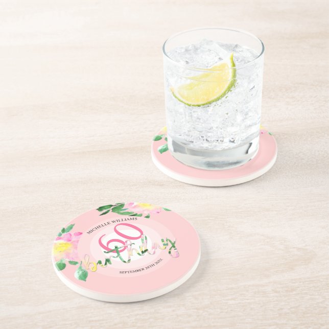 Dessous De Verre En Grès Aquarelle tropicale estivale rose (Côté)