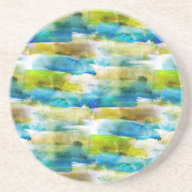 Dessous De Verre En Grès Aquarelle vert abstrait, bleu (Devant)