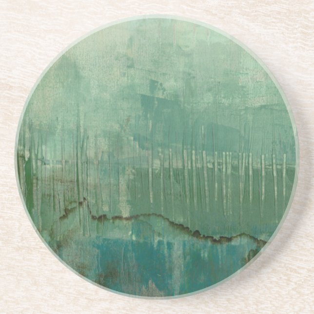 Dessous De Verre En Grès Aquarelle verte contemporaine (Devant)