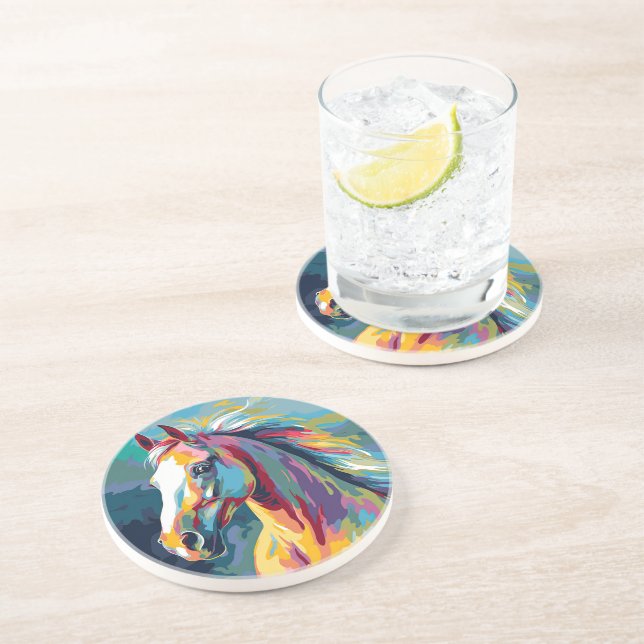 Dessous De Verre En Grès Aquarelles Illustration de la tête de cheval (Côté)